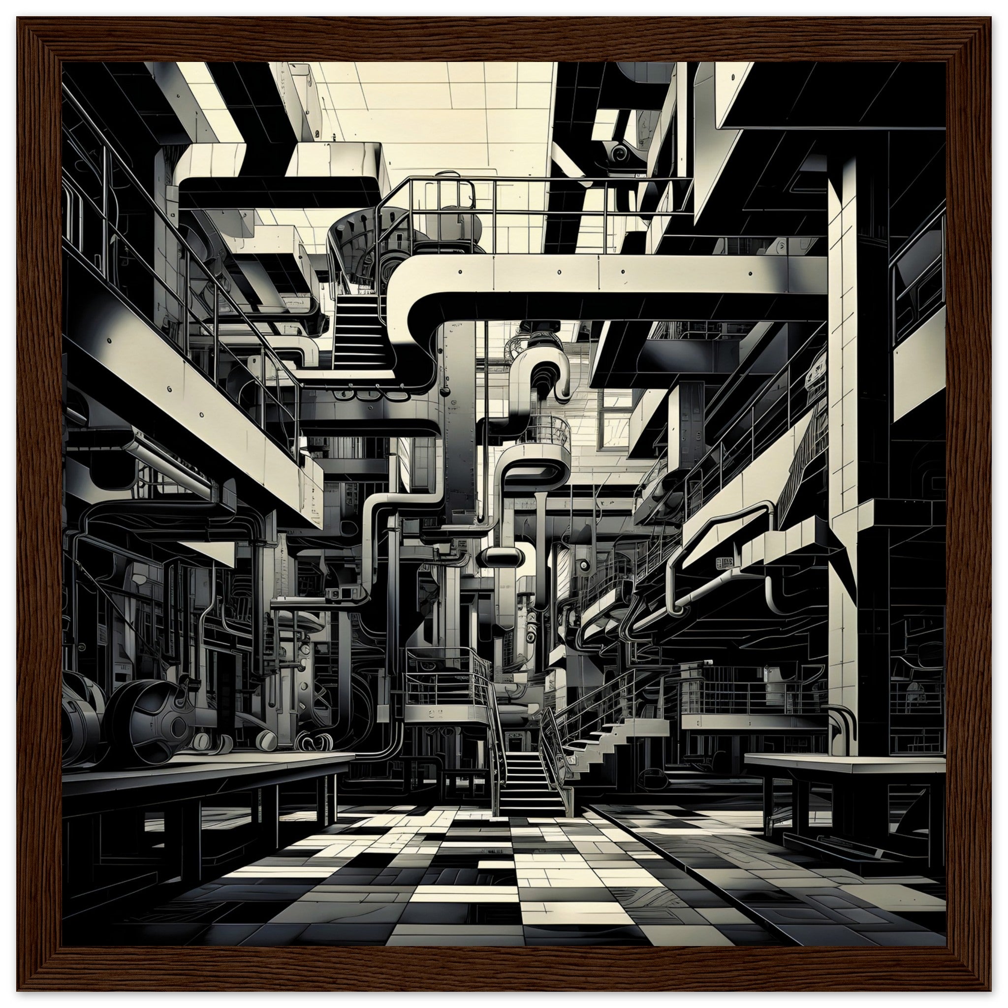 Black and White Factory Floor Wall Art Design
