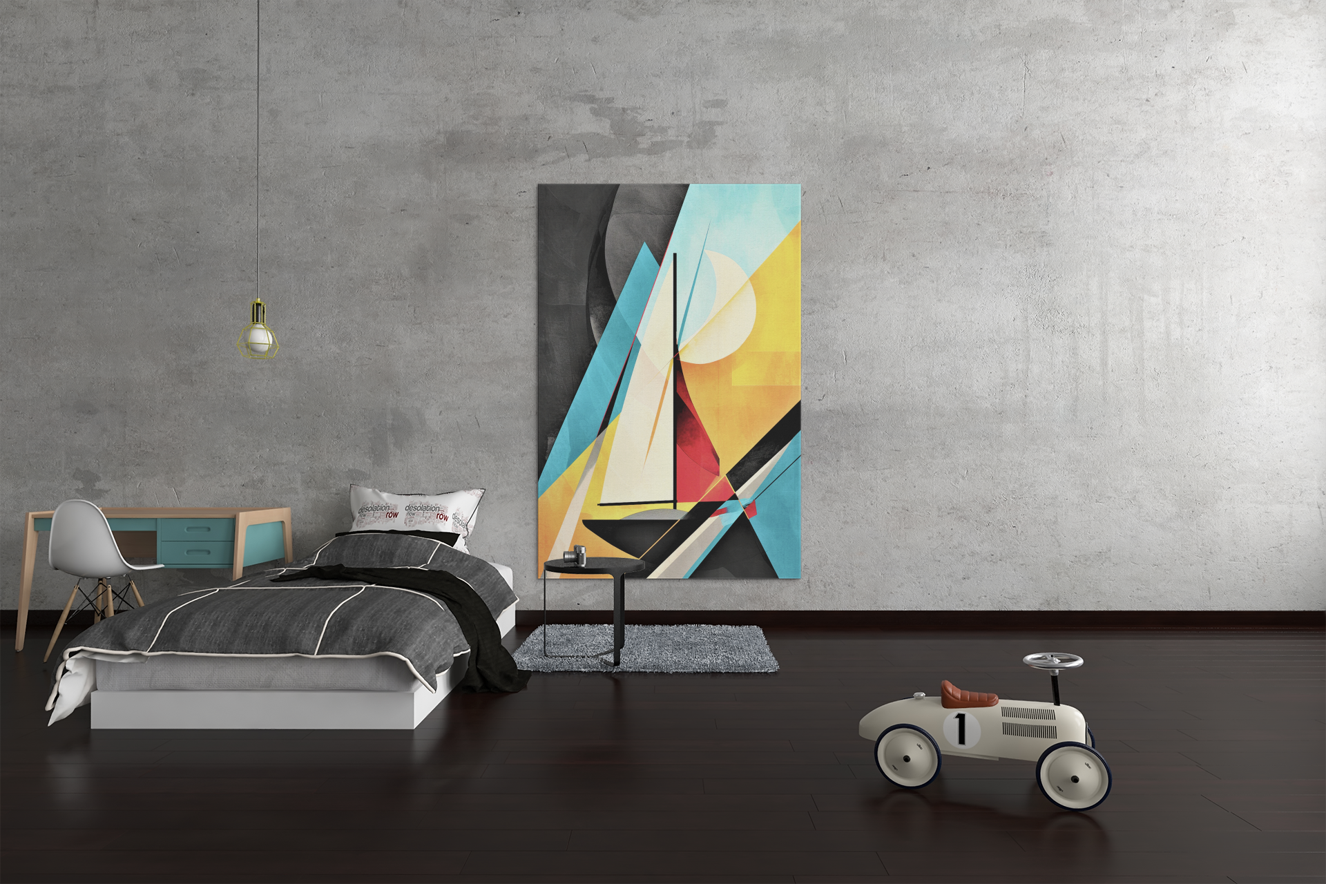 Young Moon Abstract Sail Boat Scene Wall Art