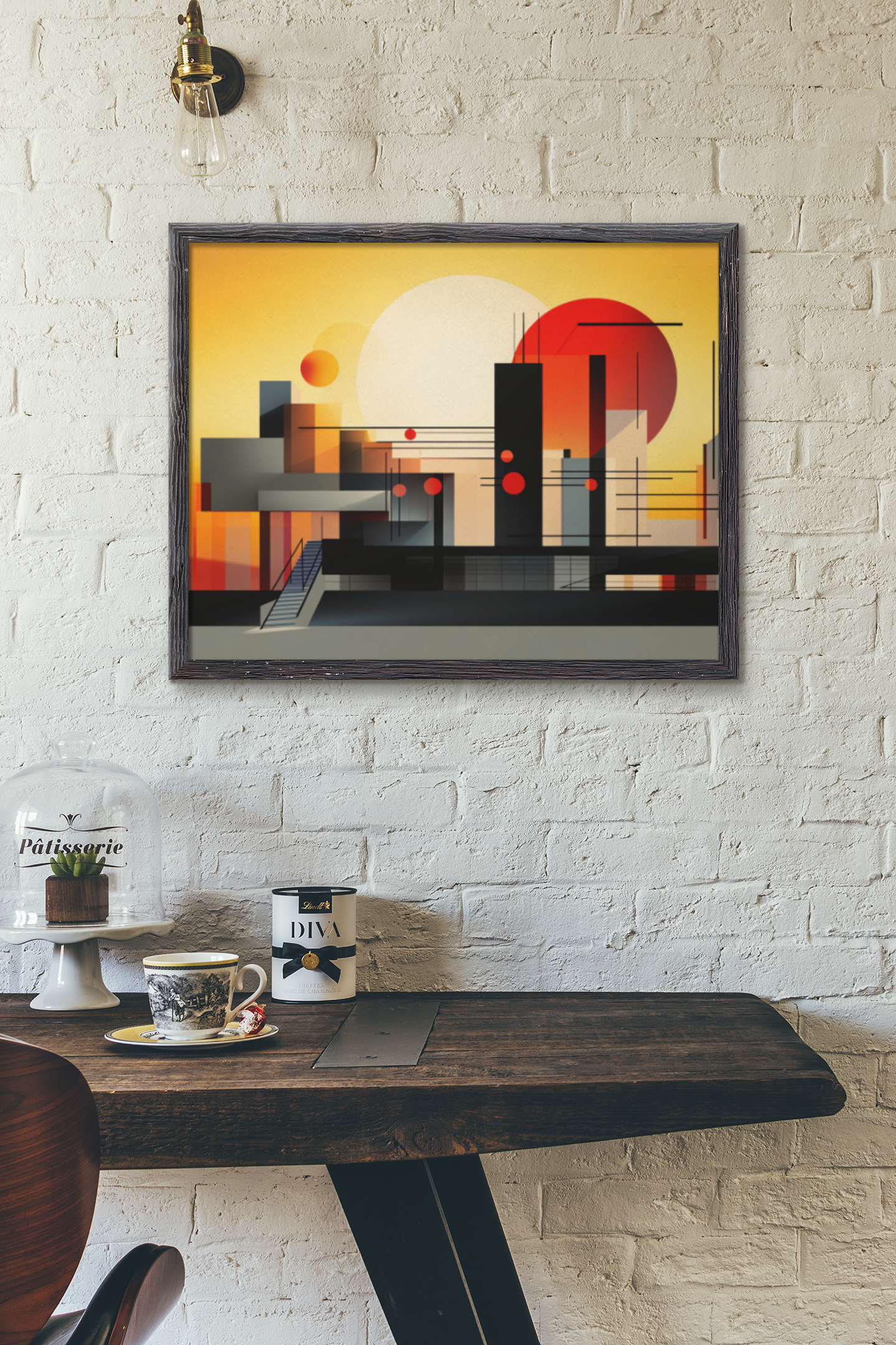 Bauhaus Style Twin Sunset Abstract Architecture Wall Art Design