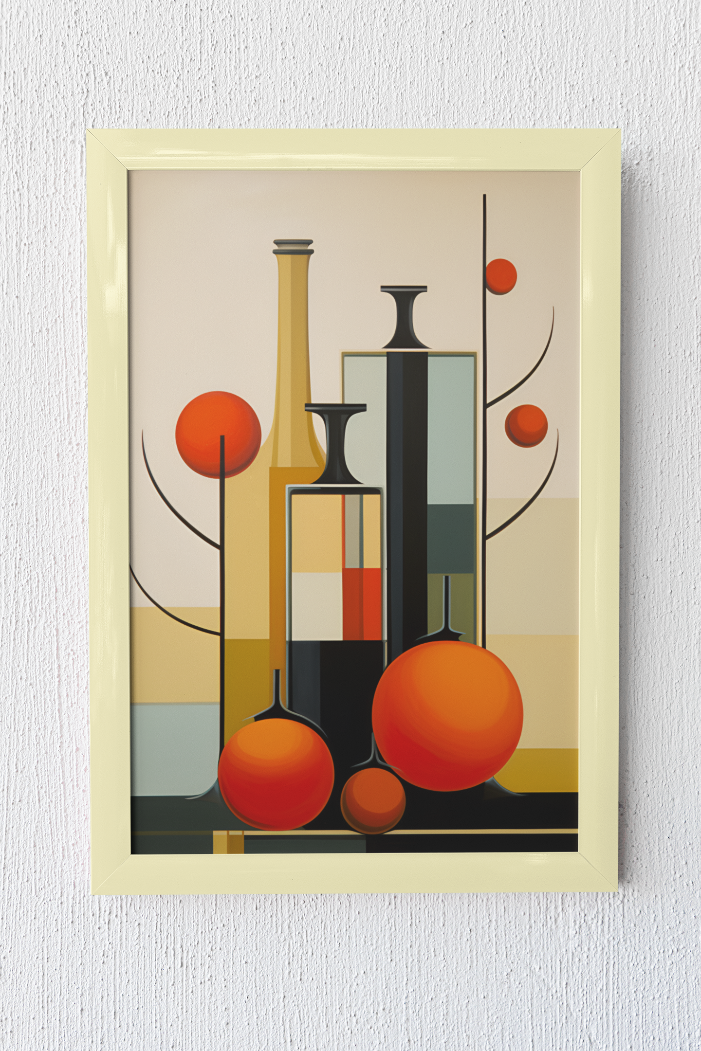 ABSTRACT BOTTLES & ORANGES KITCHEN WALL ART