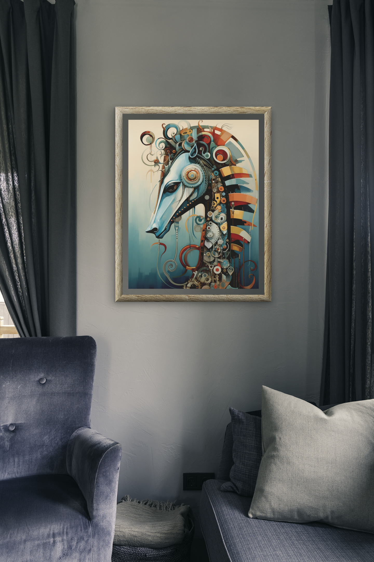 Elegant Mechanical Abstraction Sea Horse Wall Art