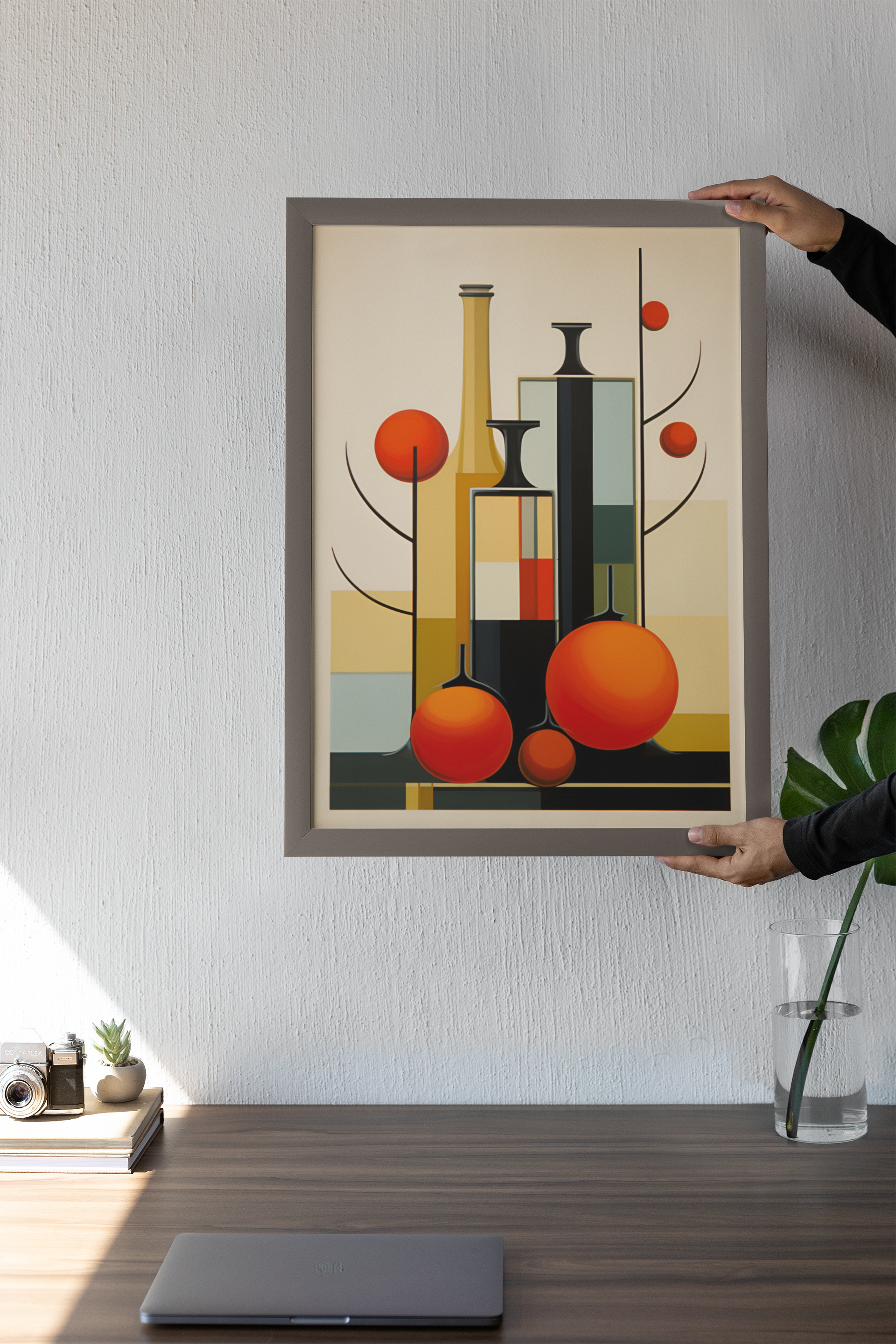 ABSTRACT BOTTLES & ORANGES KITCHEN WALL ART