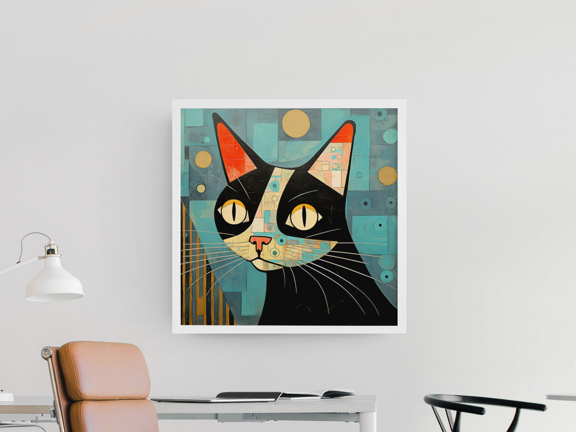 Abstract Black and White Cat Wall Art Design