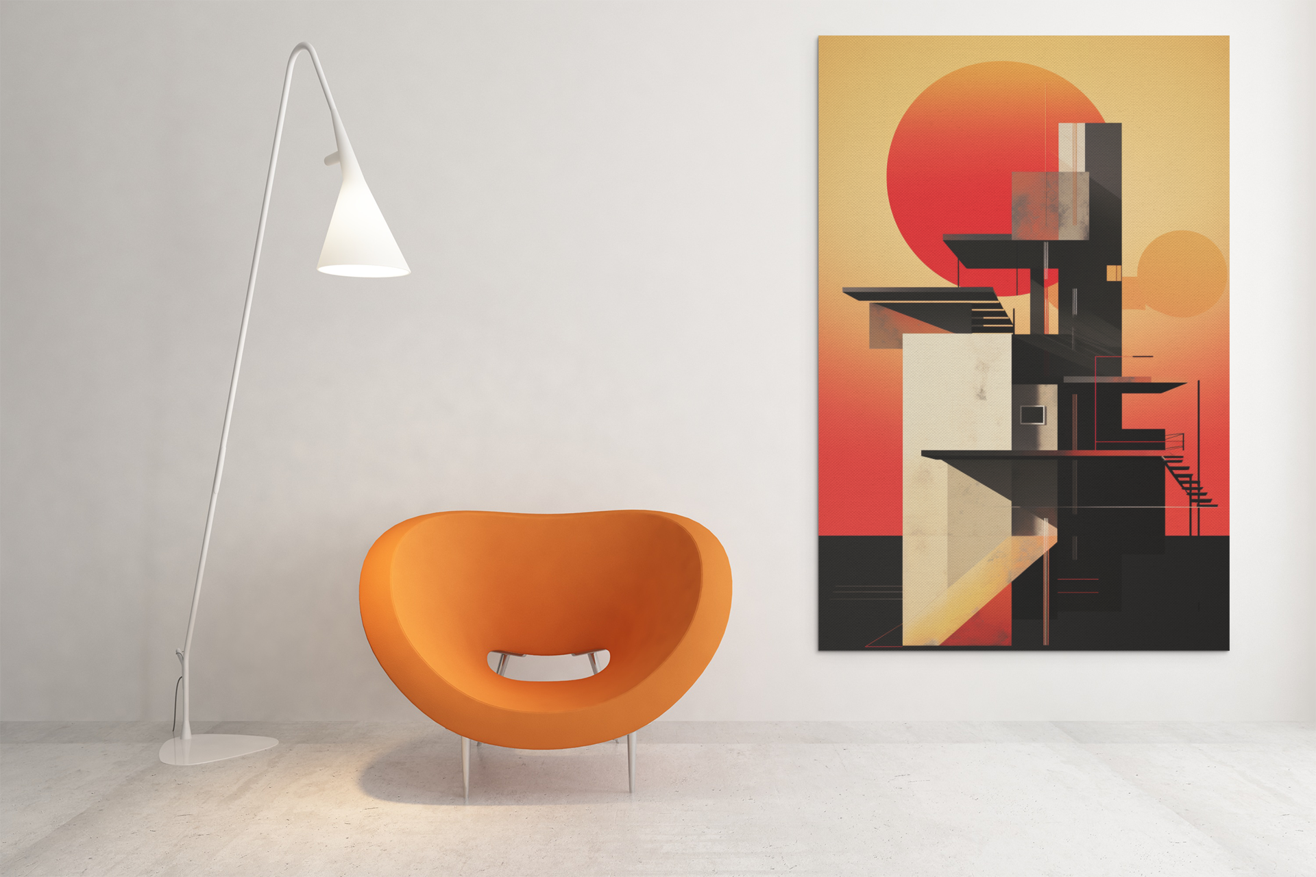 Bauhaus Style Abstract Red Sunset Architecture Wall Art Design