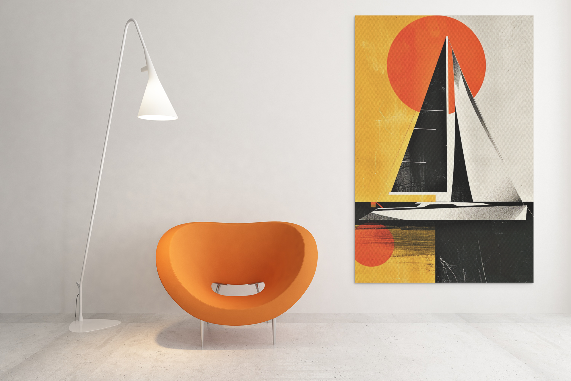 Abstract Sailing Boat Sunset Scene Wall Art
