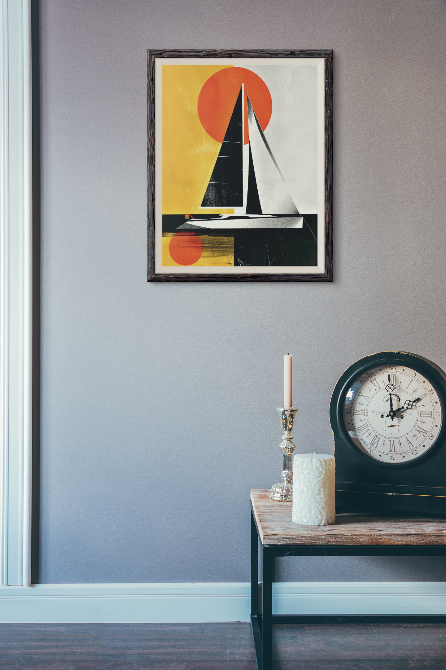 Abstract Sailing Boat Sunset Scene Wall Art