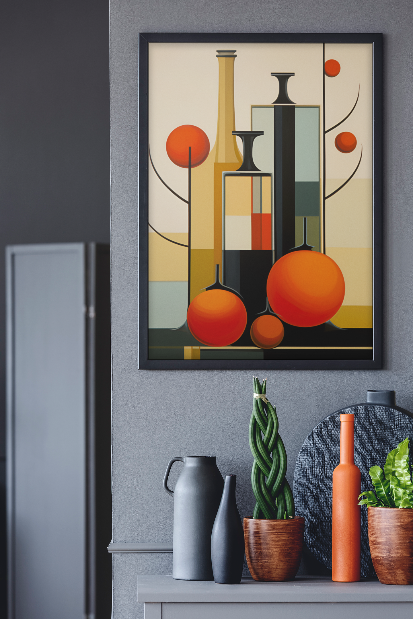 ABSTRACT BOTTLES & ORANGES KITCHEN WALL ART