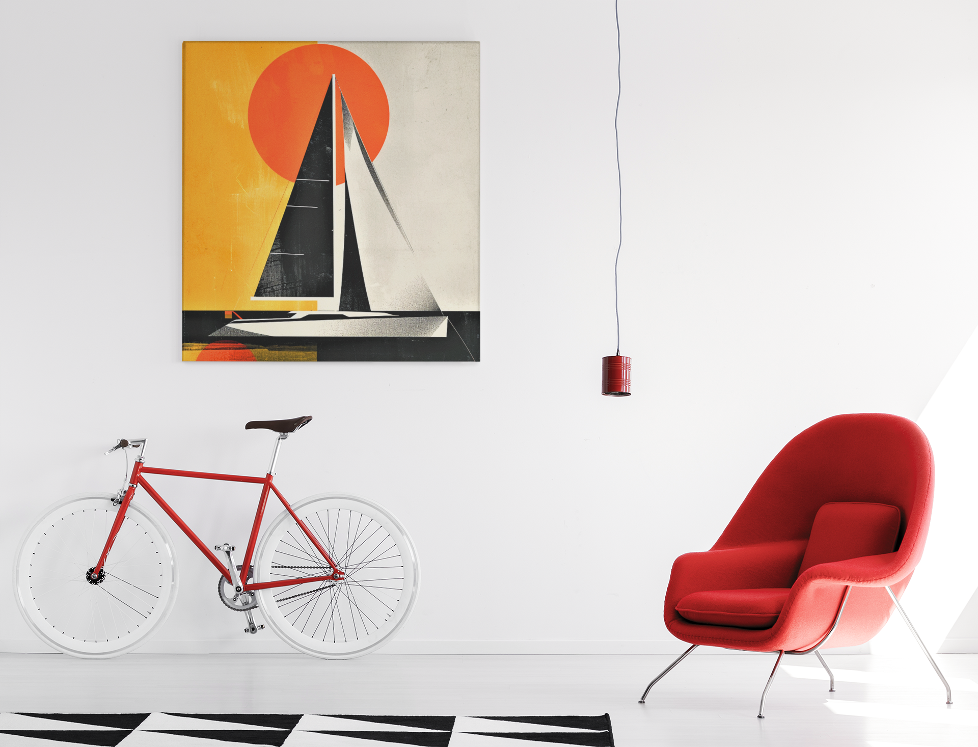 Abstract Sailing Boat Sunset Scene Wall Art