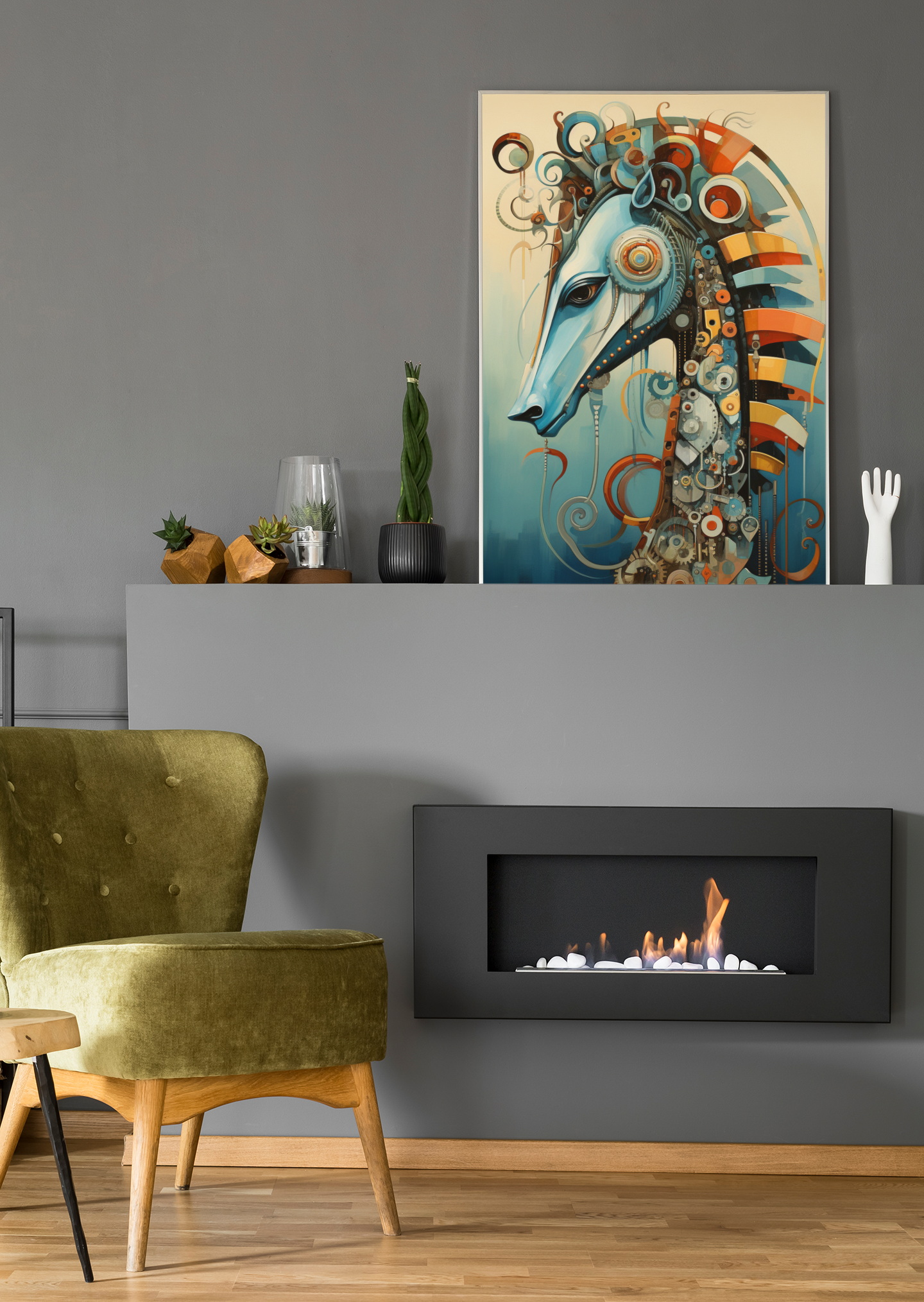 Elegant Mechanical Abstraction Sea Horse Wall Art