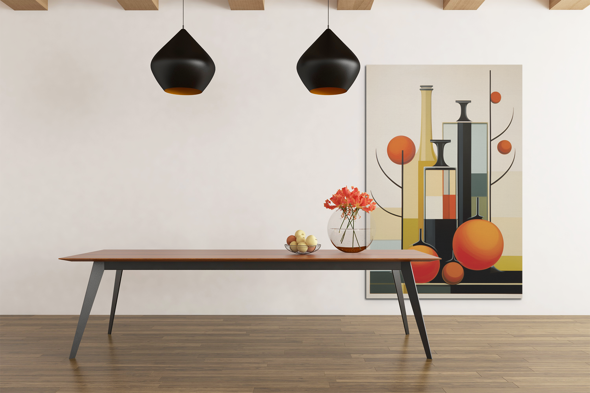 ABSTRACT BOTTLES & ORANGES KITCHEN WALL ART