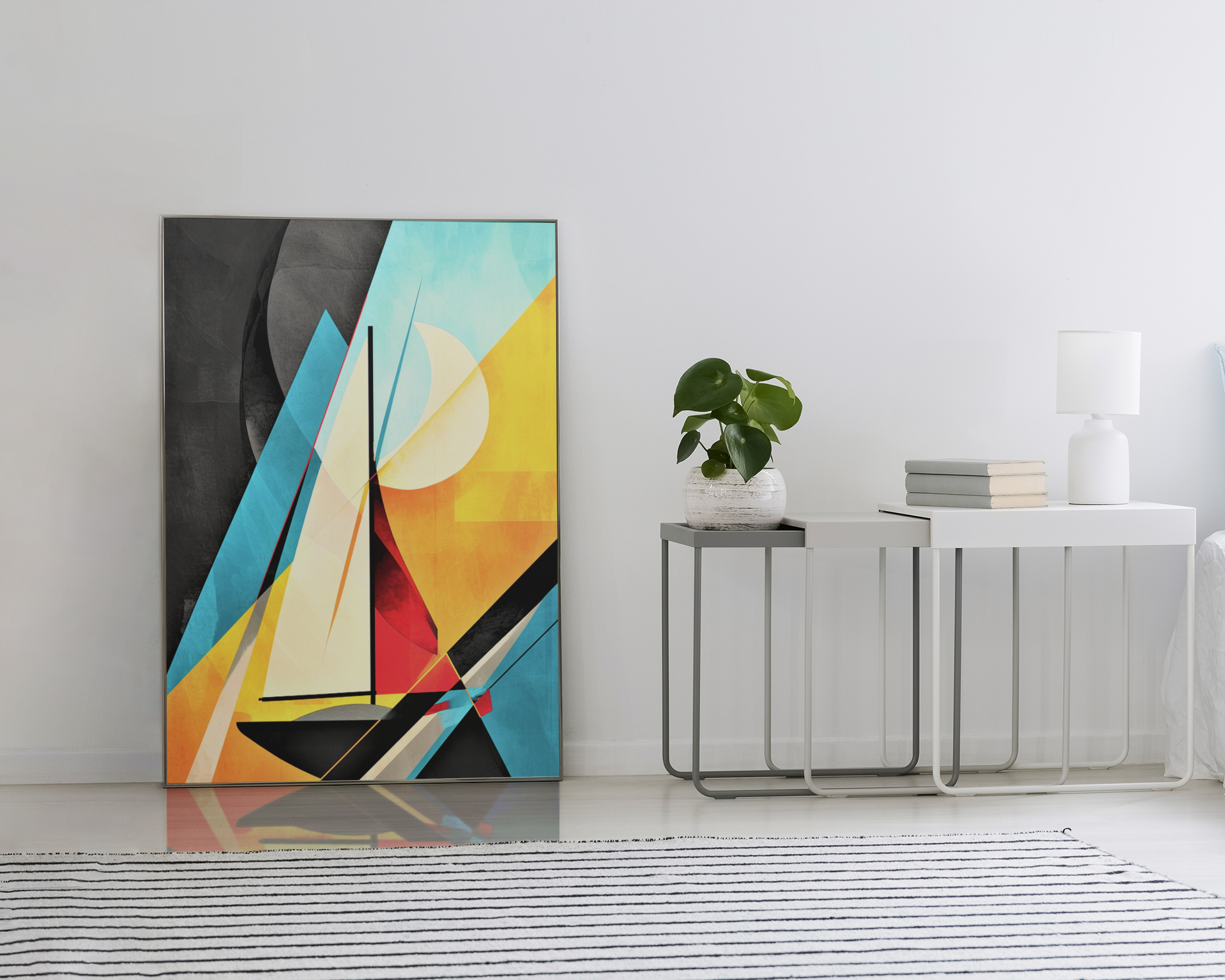 Young Moon Abstract Sail Boat Scene Wall Art