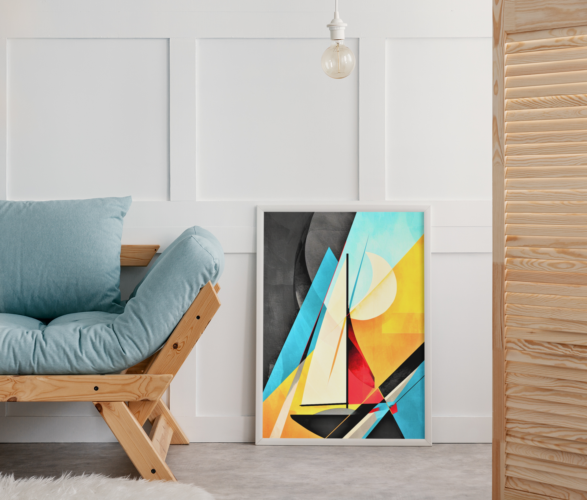 Young Moon Abstract Sail Boat Scene Wall Art