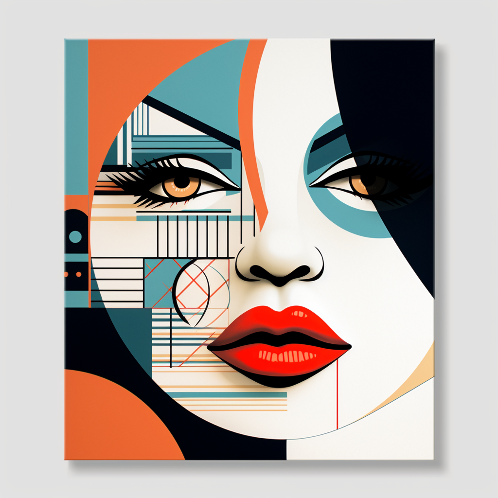 A Round Abstract Face of a Girl With Simple Geometrical Shapes and Colors
