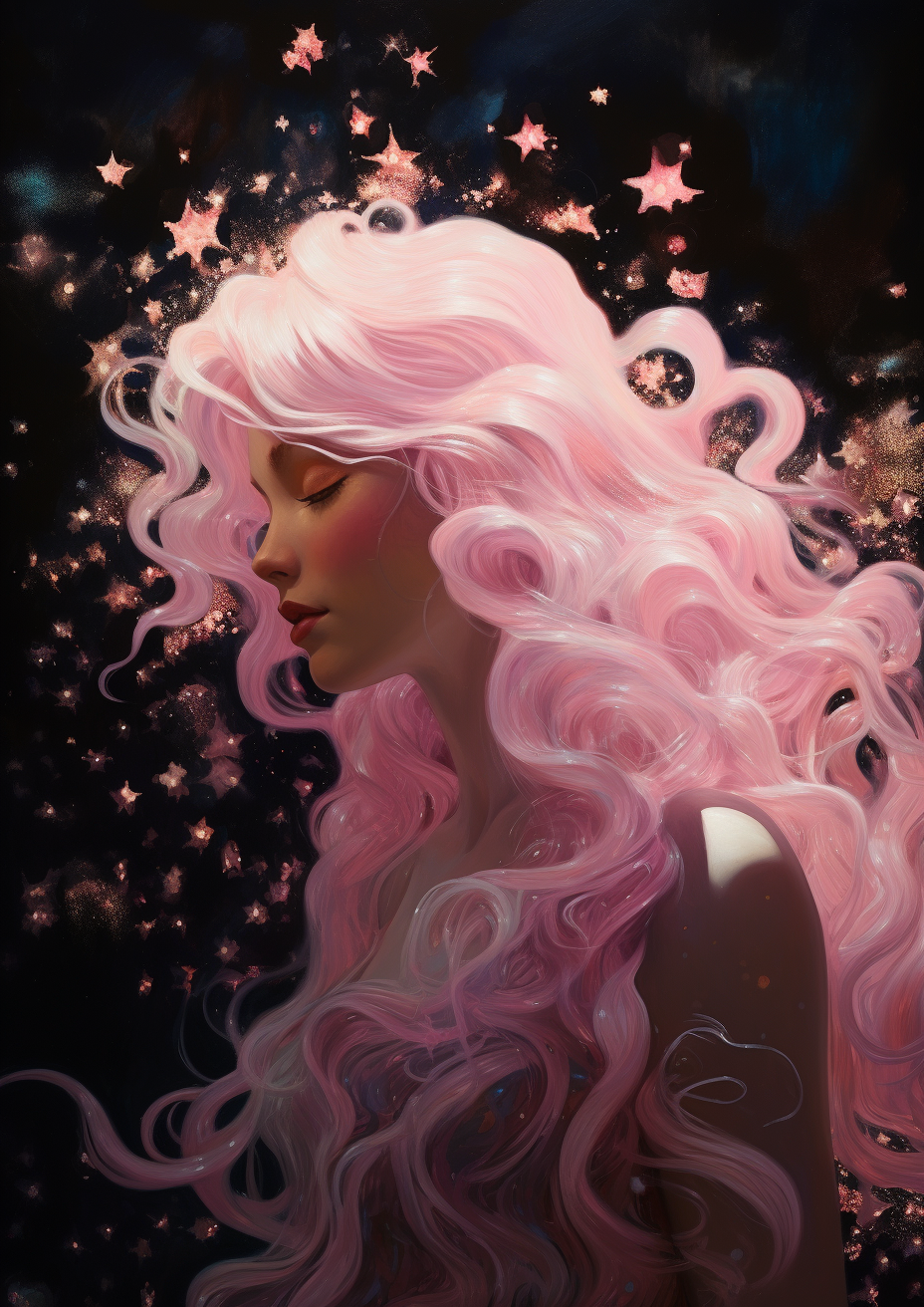 Beautiful Girl With Pink Hair and Stars 