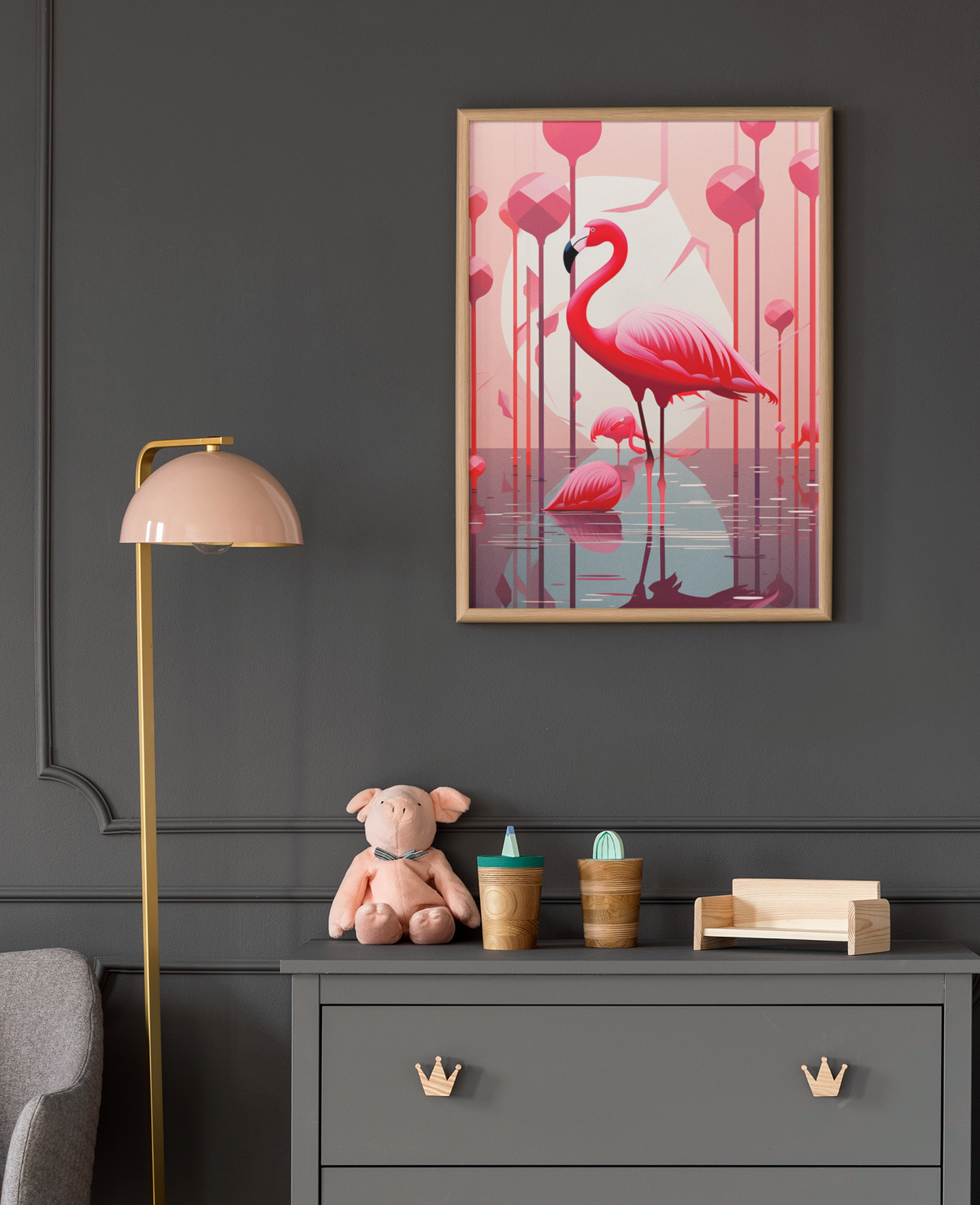 Lonely Flamingo With Pink Lollypops Wall Art