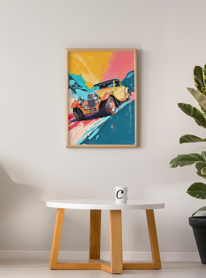 Vintage Racing Car Scene Wall Art