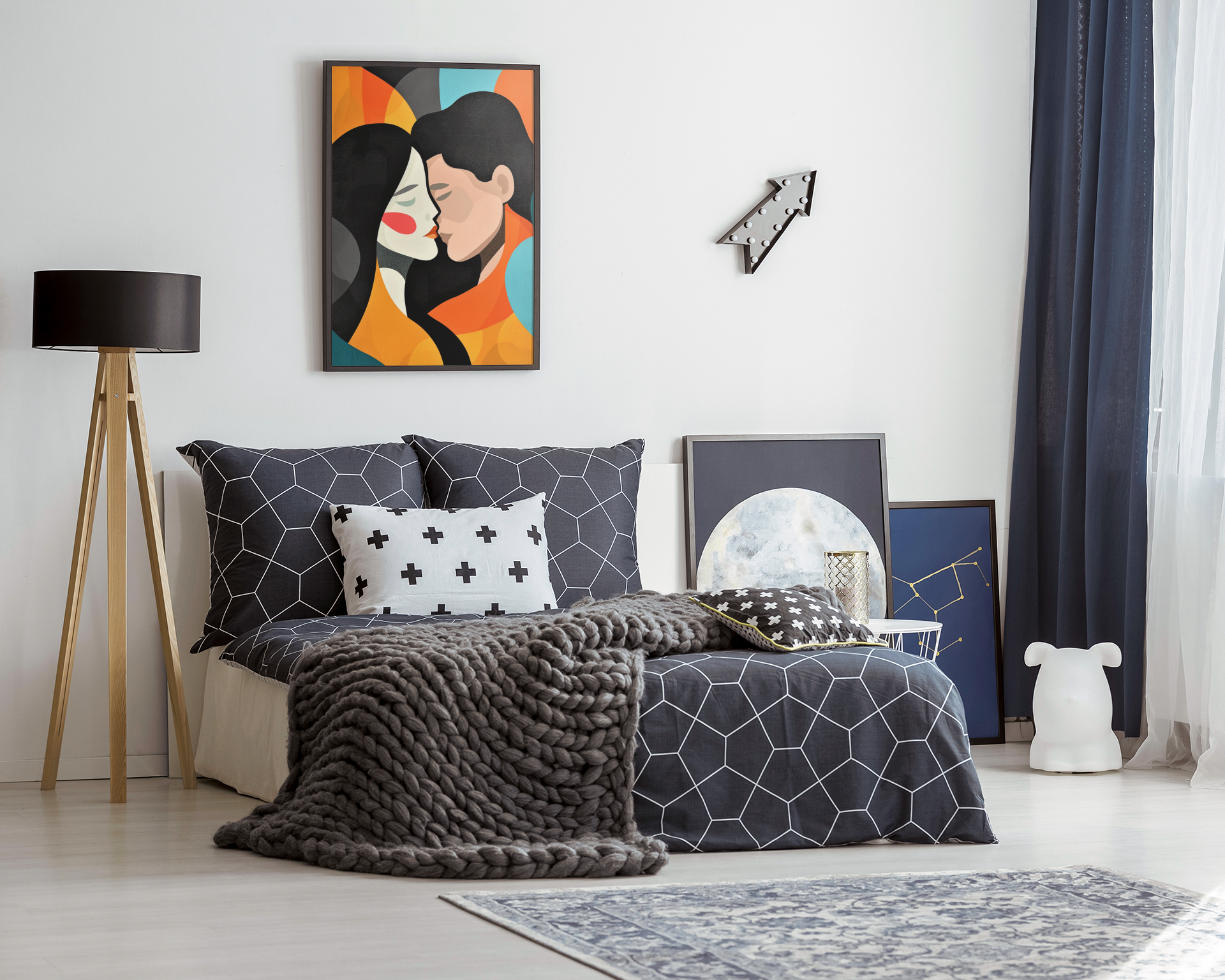 Abstract Loving Hug and Kiss Wall Art