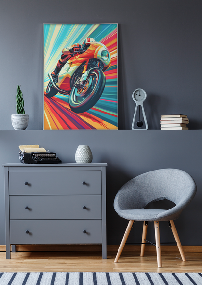 Flat Twin Racing Motorcycle Colorful Wall Art