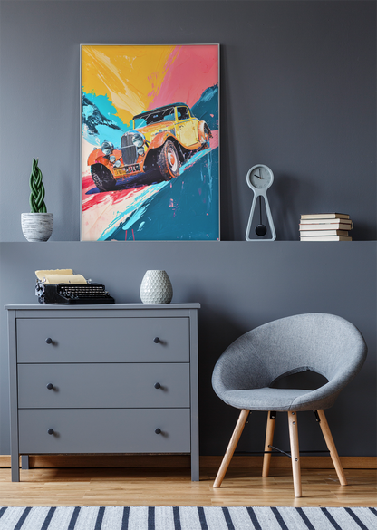 Vintage Racing Car Scene Wall Art