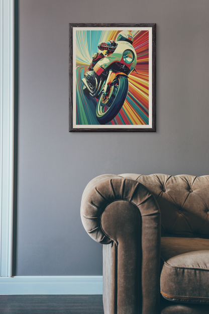 Flat Twin Racing Motorcycle Colorful Wall Art