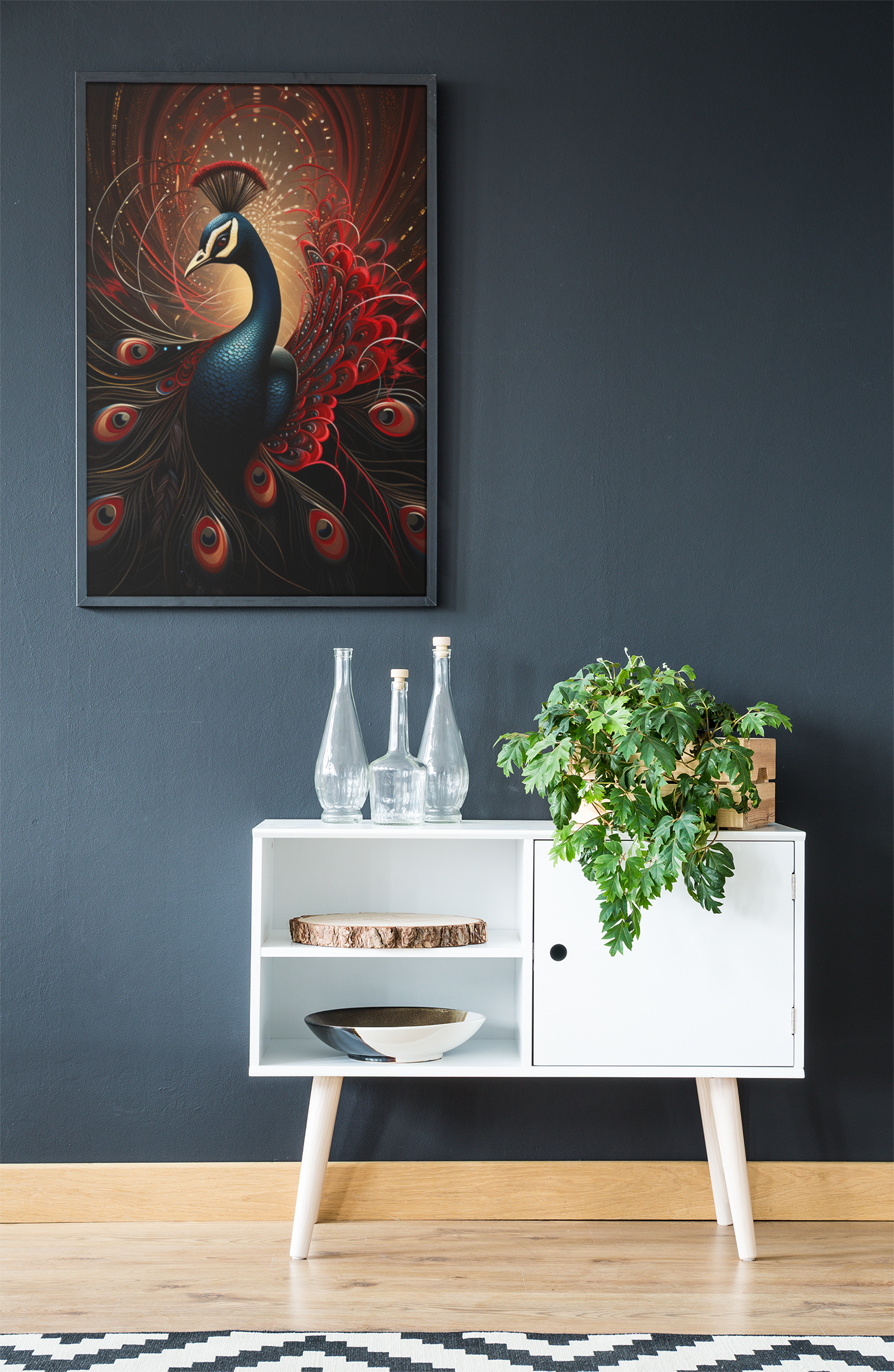Red and Black Fantasy Peacock Wall Art