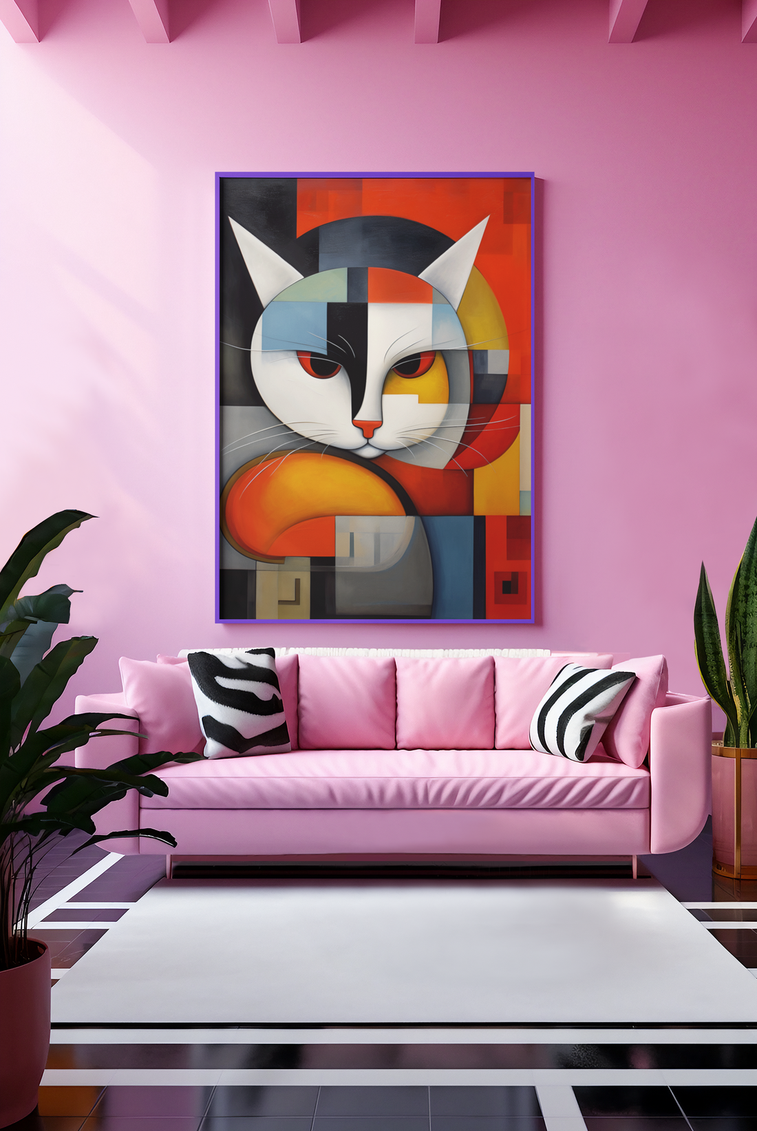 Moody Cat Abstract Bauhaus Wall Art Design