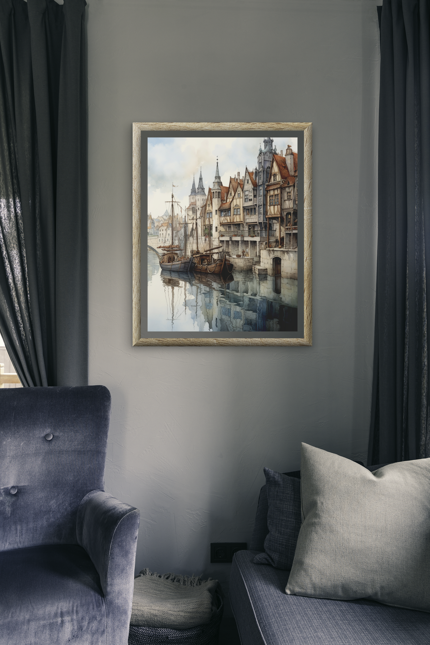 Charming Fishing Port Scene Wall Art Design