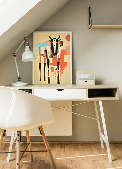 Geometric Abstract Cow Wall Art