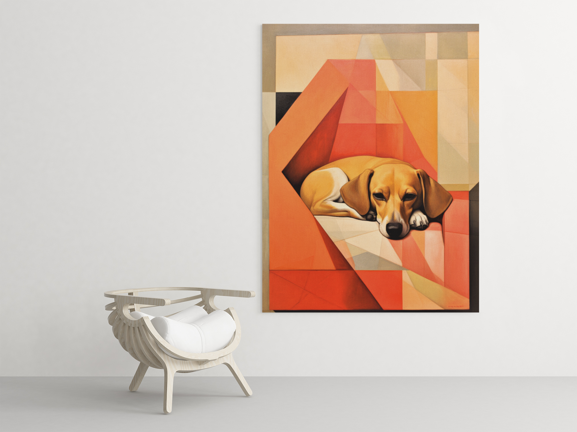 Ginger Dog Sleeping On Abstract Blankets Wall Art