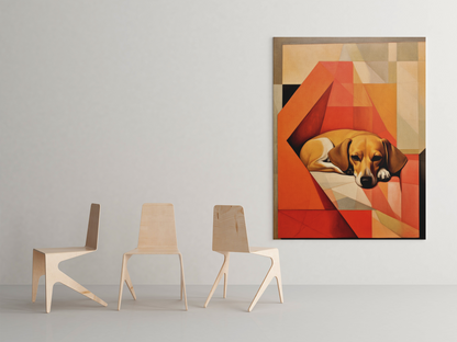 Ginger Dog Sleeping On Abstract Blankets Wall Art