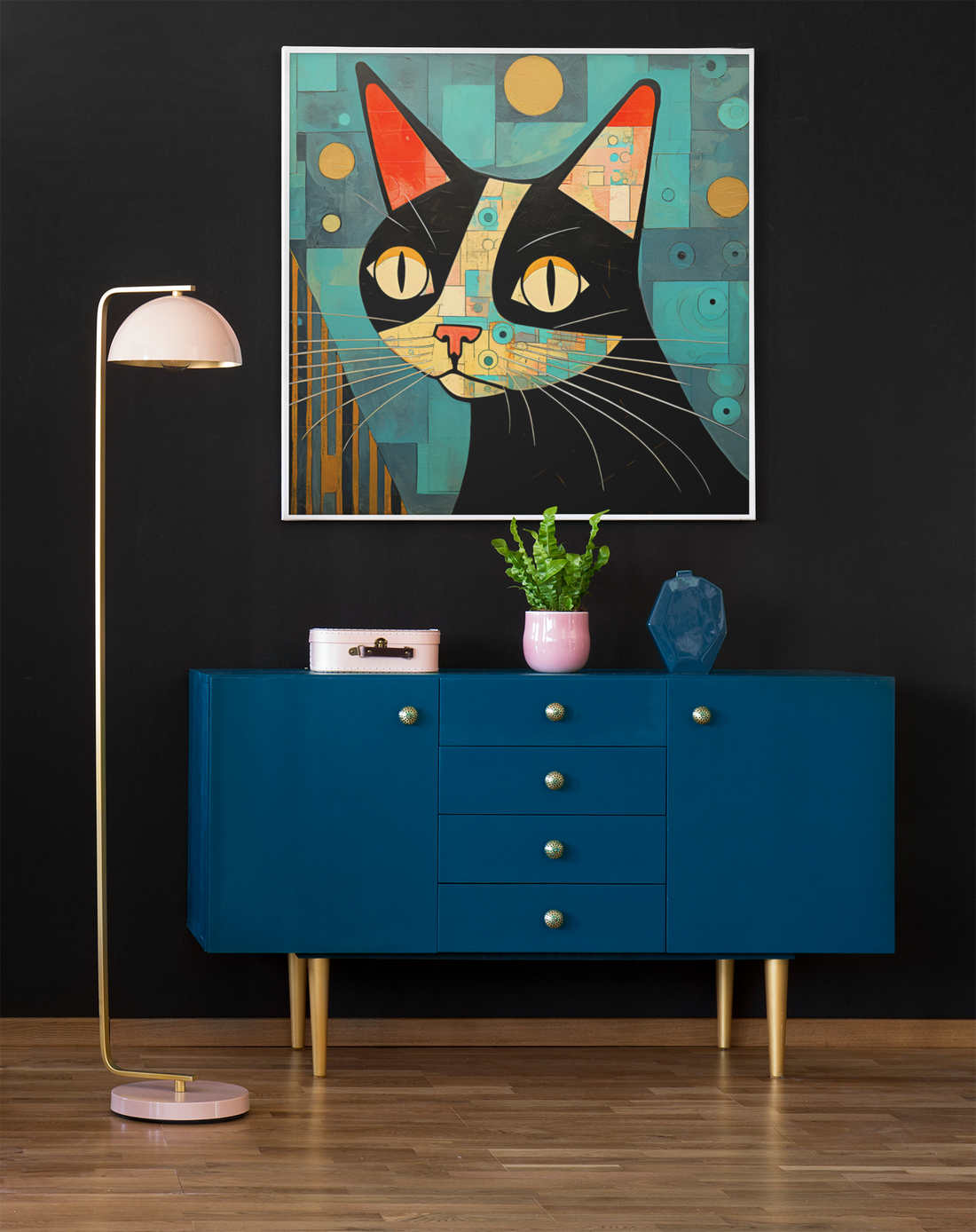 Abstract Black and White Cat Wall Art Design