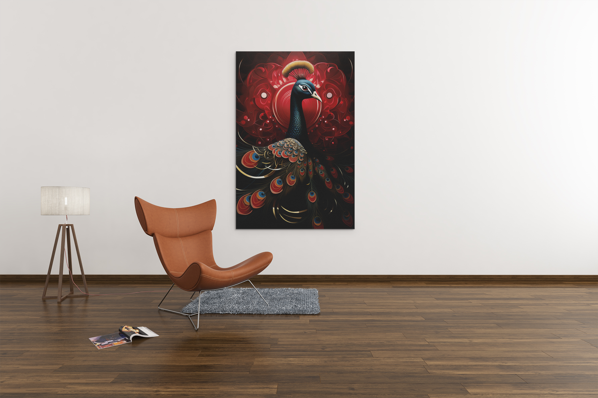Red and Black Elegant Peacock Wall Art