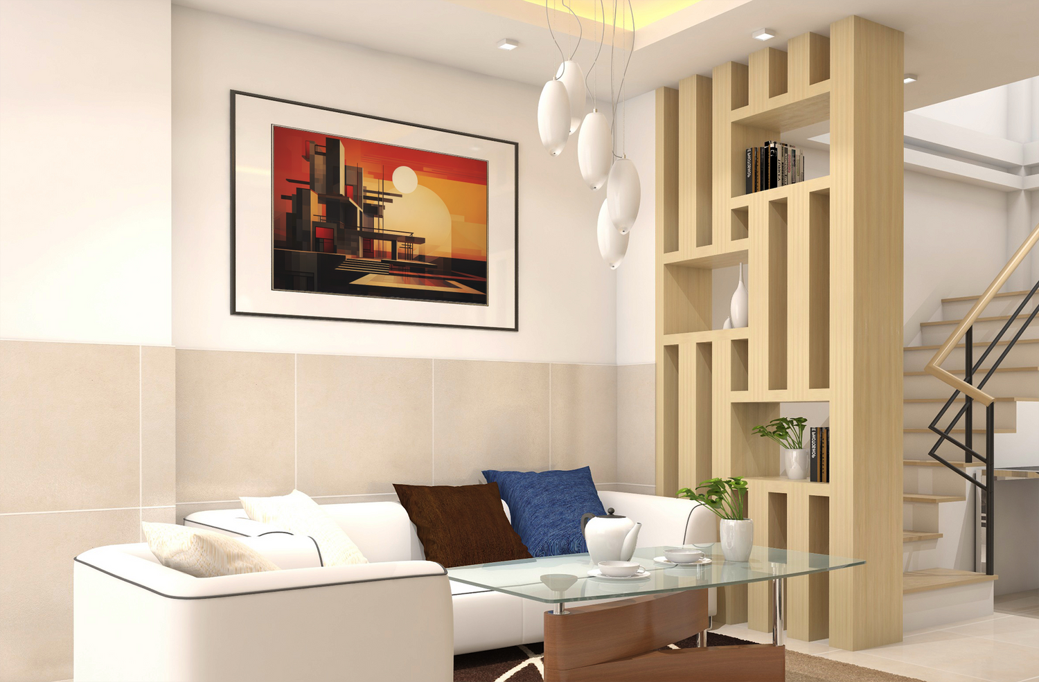 Bauhaus Style White Sun Abstract Architecture Wall Art Design