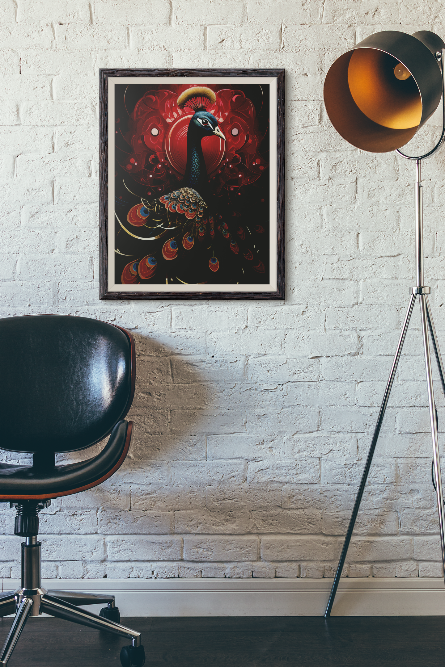 Red and Black Elegant Peacock Wall Art