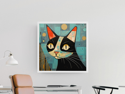 Abstract Black and White Cat Wall Art Design