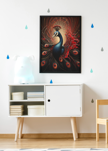 Red and Black Fantasy Peacock Wall Art