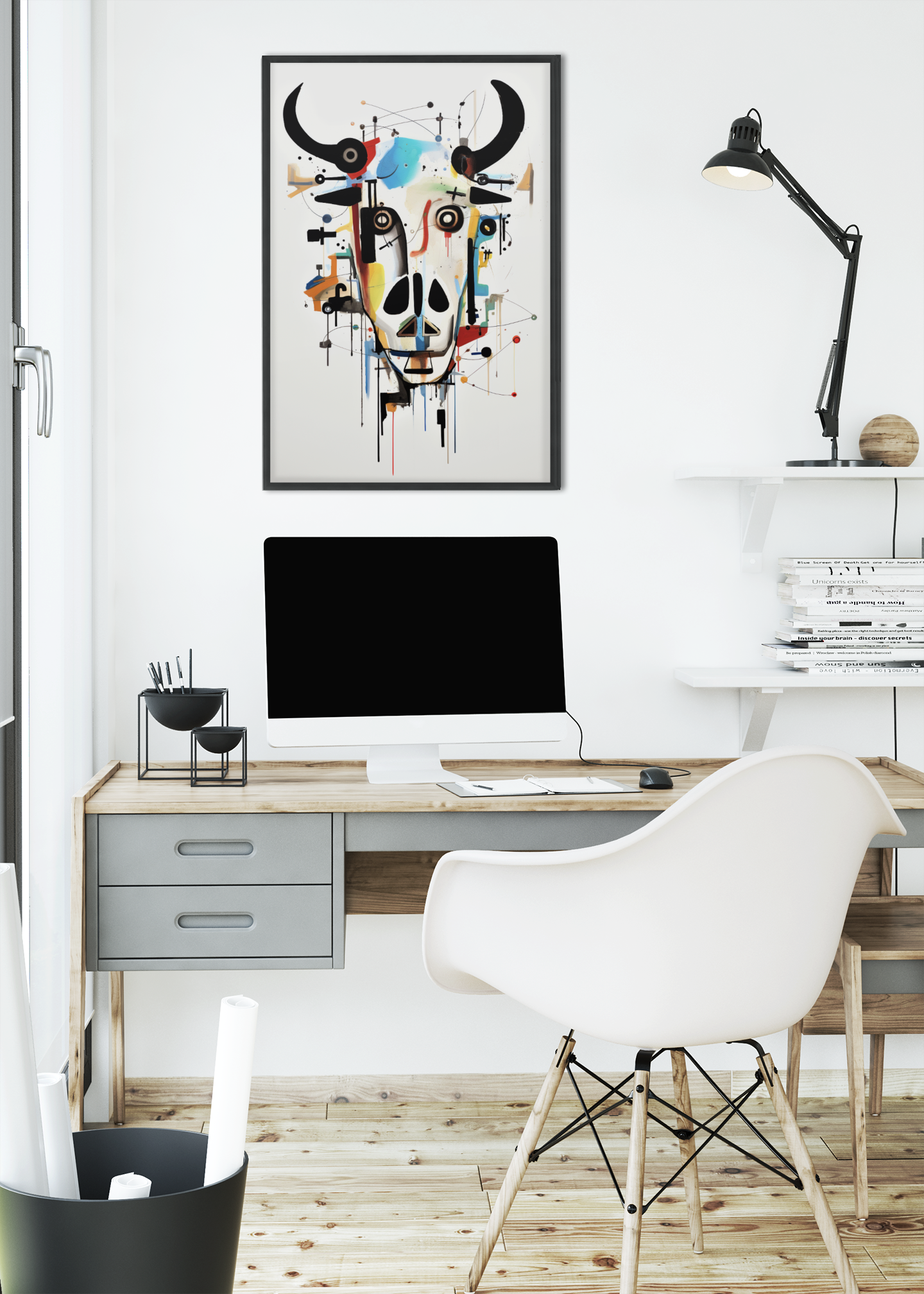 Geometric Abstract Cows Head Wall Art