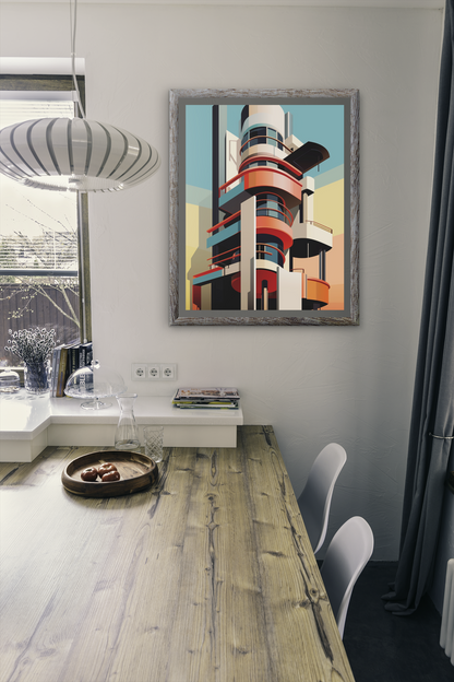Bauhaus Style Architecture Wall Art Design With Azure Skies