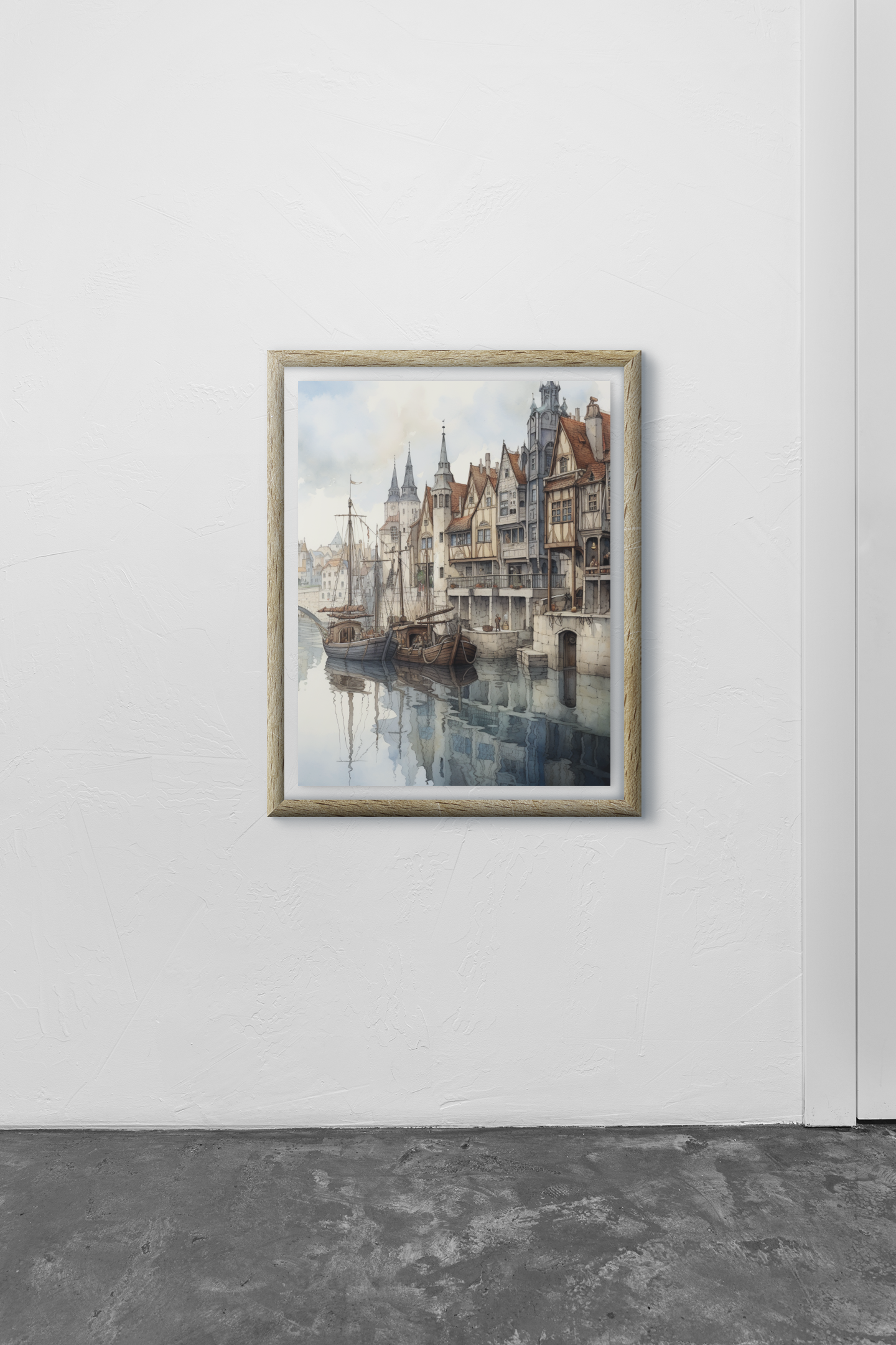Charming Fishing Port Scene Wall Art Design