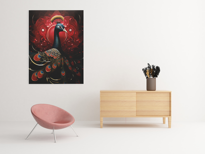 Red and Black Elegant Peacock Wall Art