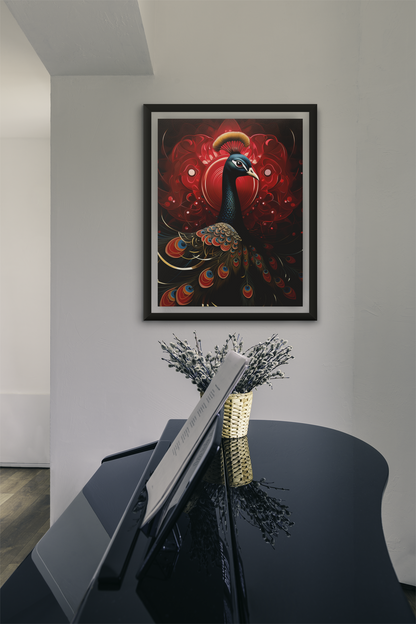 Red and Black Elegant Peacock Wall Art
