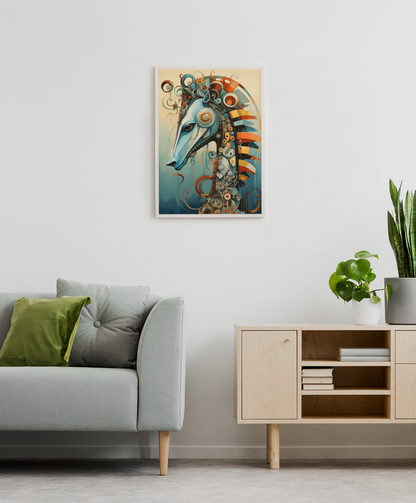 Elegant Mechanical Abstraction Sea Horse Wall Art