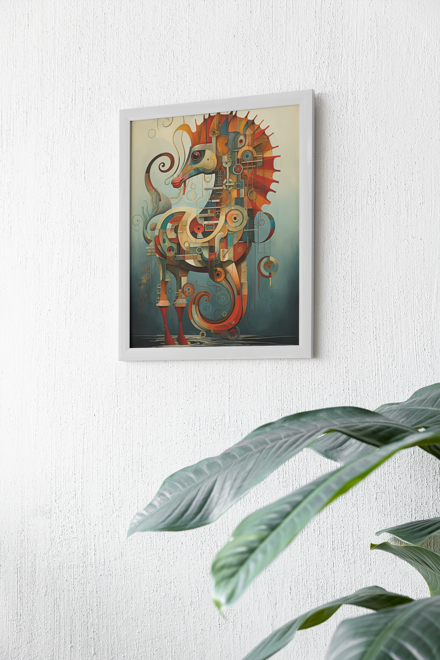 Funny Bauhaus Style Sea Horse Wall Art Design