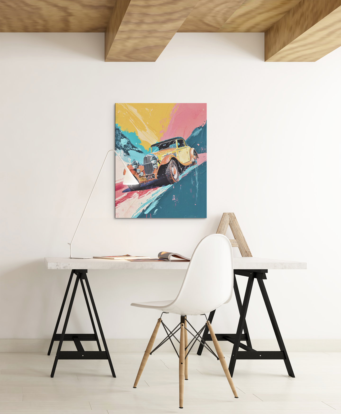 Vintage Racing Car Scene Wall Art