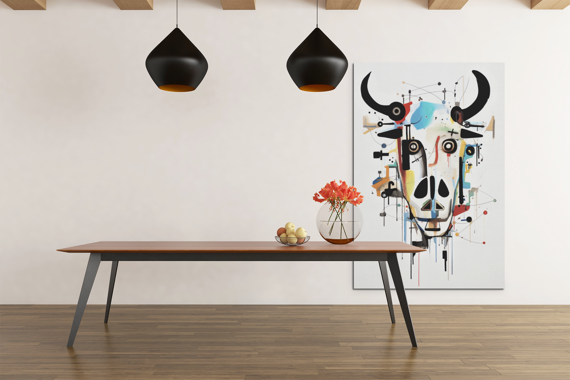 Geometric Abstract Cows Head Wall Art